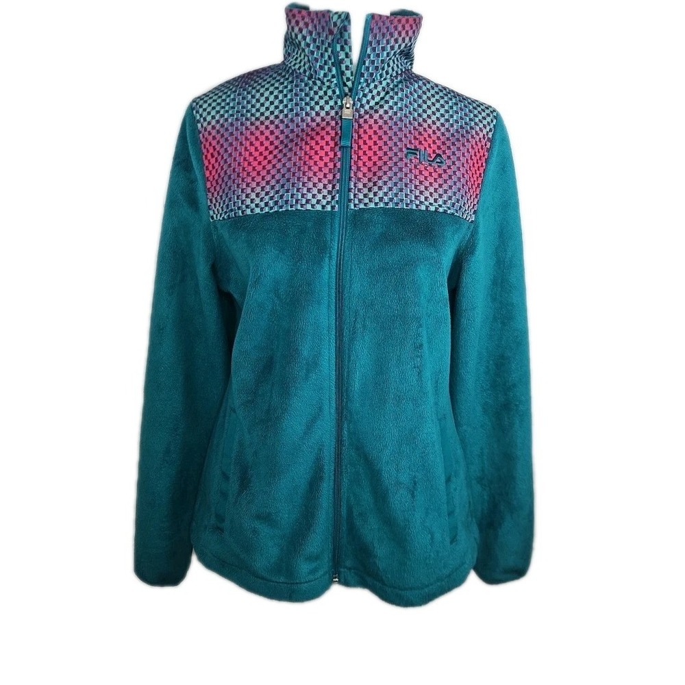 Fila Sport Jacket Women's XS Teal Pink Purple Fleece Full Zip  Geo Y2K Soft‎